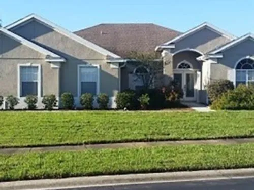 Sod strip between the street and a row of homes